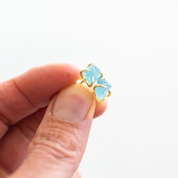 BUNDLE GENUINE AQUAMARINE Stud Earrings & Aquamarine Bracelet non-tarnish Gold - Picture 5 of 15